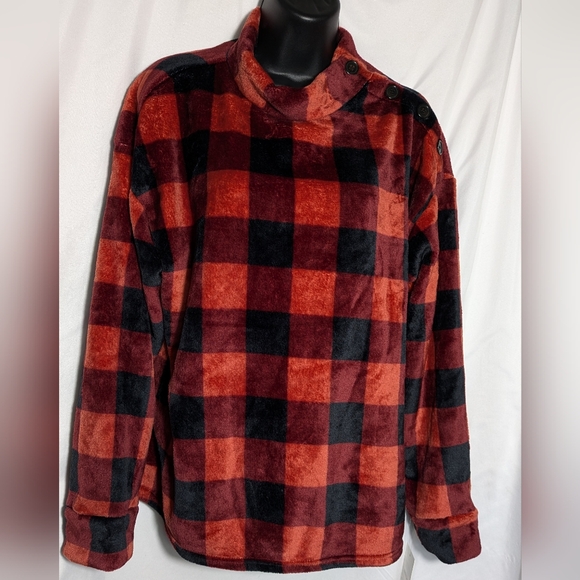 NWT Women's Emily Daniels Long Sleeve Red & Black‎ Mock Neck Fleece | Size PXL - Picture 1 of 9